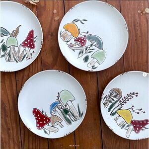Spectrum Designz Stoneware Bread Plates Mushroom Design 2023 Set of 4